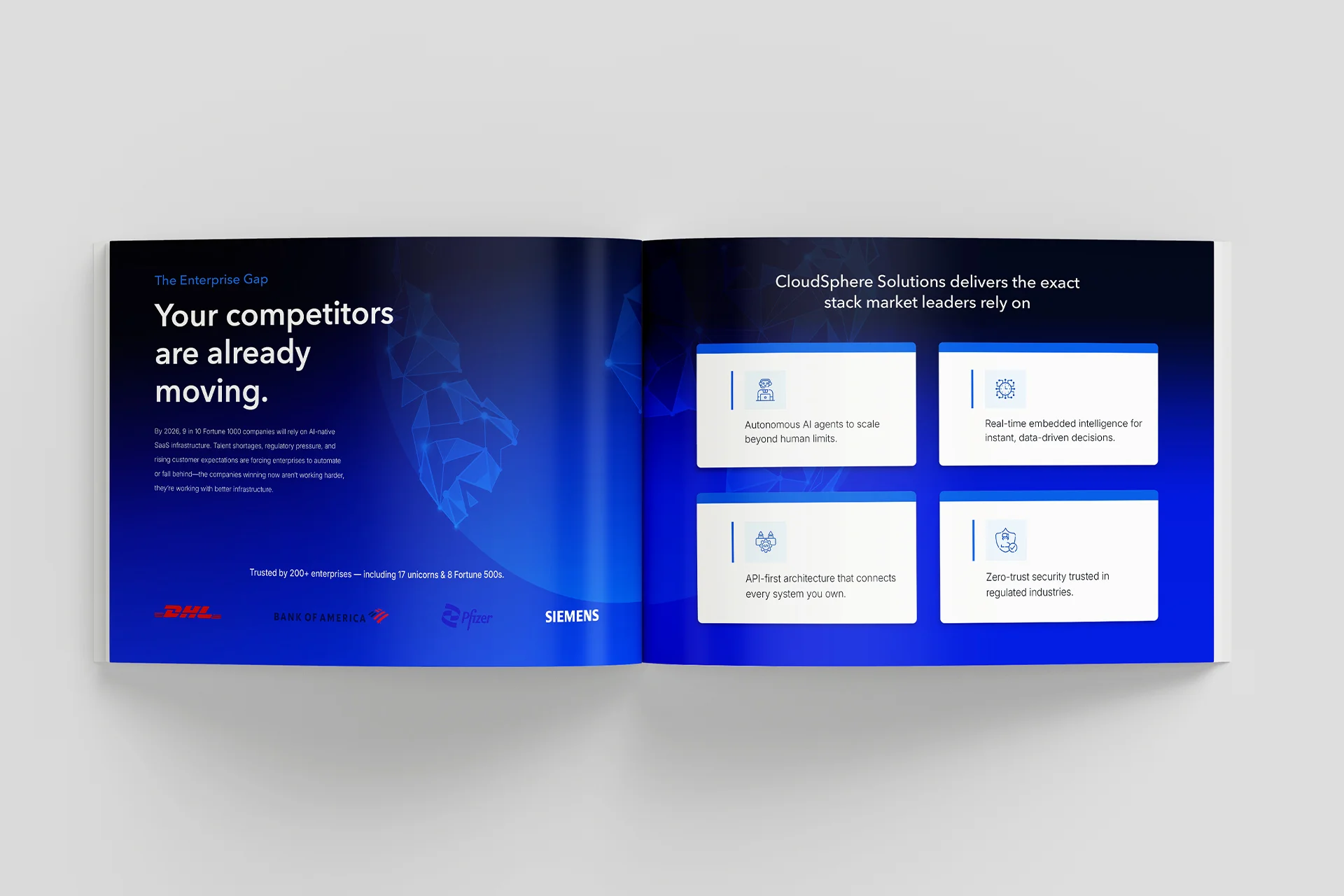 Cloudsphere company introduction spread for print