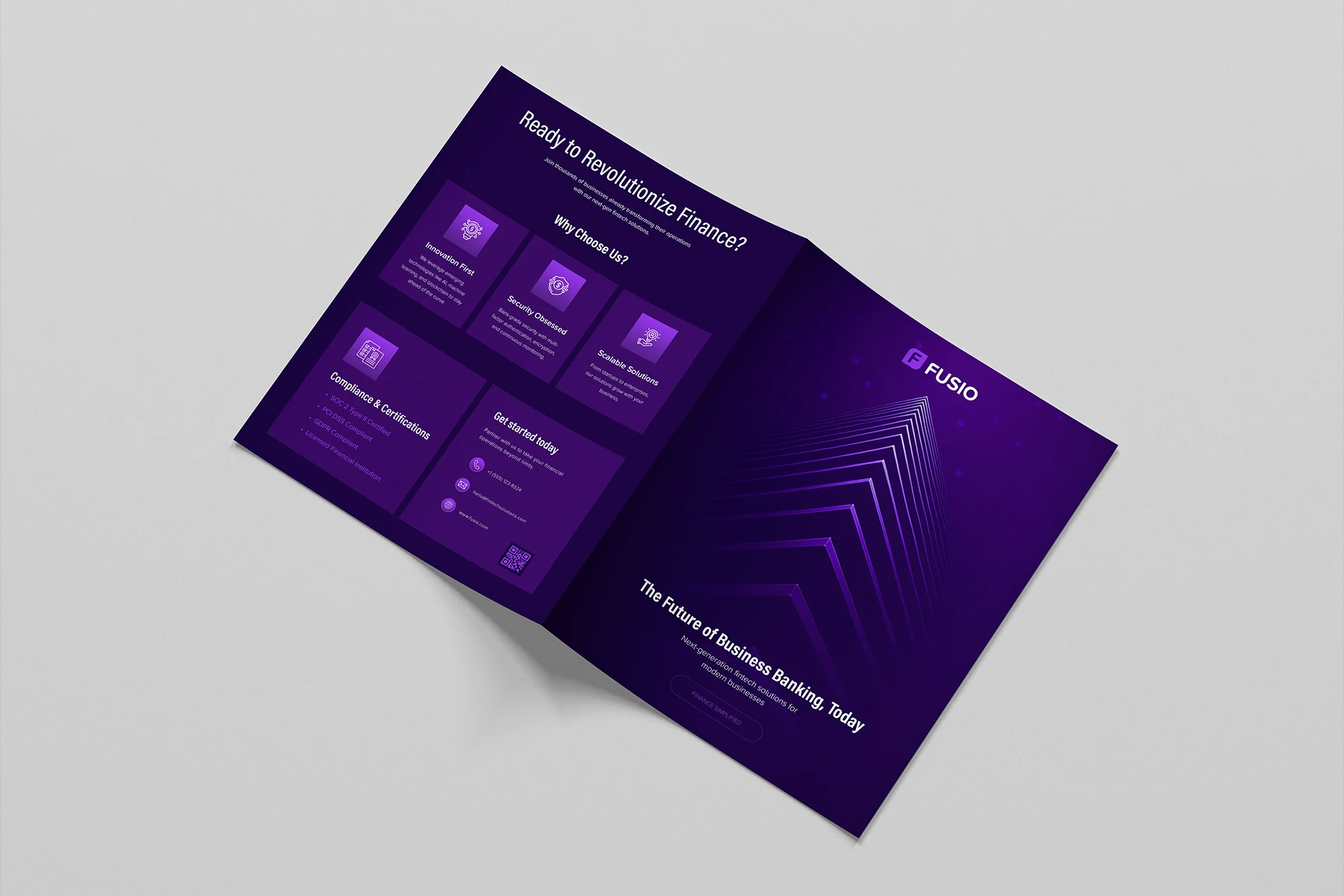 Folded brochure showing Fusio’s digital solutions