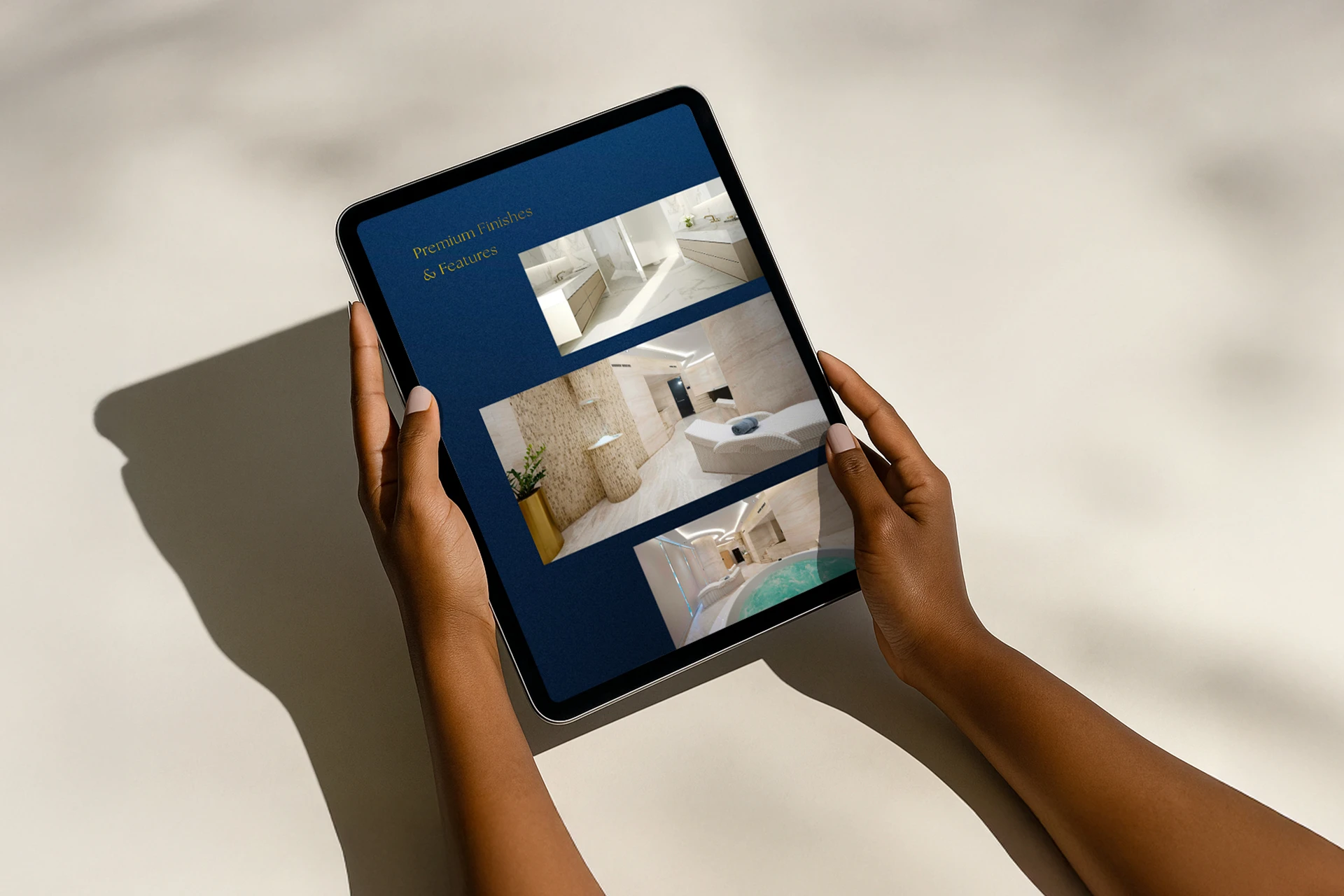 Haven Properties luxury brochure interior close shot on ipad